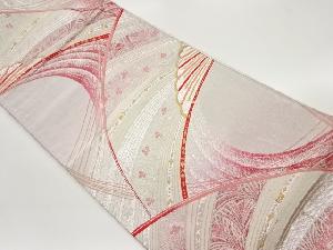 曲線に抽象草花模様織出しリバーシブル全通袋帯